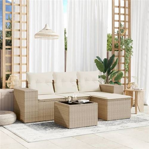 Non Communiqué Beige Salon De Jardin Modulable Vidaxl 5 Pieces Resine Tressee 4 Personnes 62 X 55 X 69 Cm