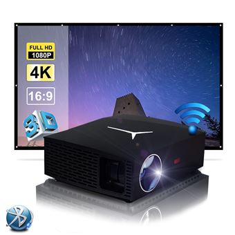 Projecteur, projecteur Bluetooth WiFi, Full HD, projecteur 1080P, projecteur  vidéo Home Cinema 4K, mini projecteur noir
