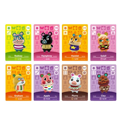 Standard Carte pour Amiibo Animal Crossing Frusde Série Hamster Compatible avec Nintendo Switch-8pcs(8.5*5.5cm)