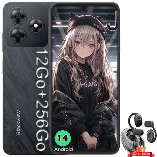 Blackview WAVE 8 Téléphone Portables 6.56 Android 14 ROM 256 Go Double SIM Noir avec Blackview Airbuds 100