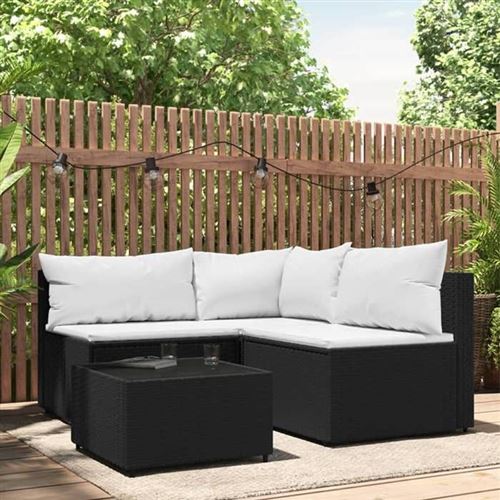 Vidaxl Noir Salon De Jardin 4 Pcs Avec Coussins Résine Tressée - Image 3