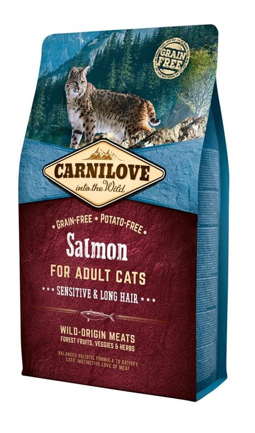 Croquettes Carnilove pour Chat Adult à Poils longs au Saumon - 6kg