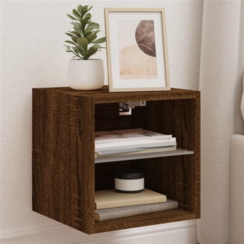 vidaXL Meuble TV mural avec lumières LED chêne marron 30x28,5x30 cm