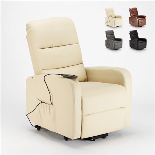 Fauteuil Fauteuil électrique en similicuir élévateur inclinable équipé de roues Elizabeth II Couleur: Beige