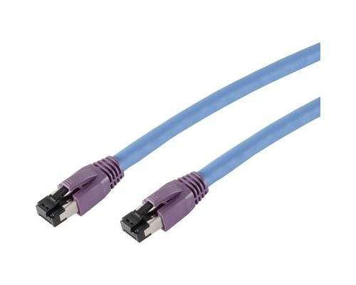 Smart 50.9102 RJ45 Câble réseau, câble patch CAT 8.1 S/FTP 1.00 m bleu contacts dorés, avec cliquet dencastrement