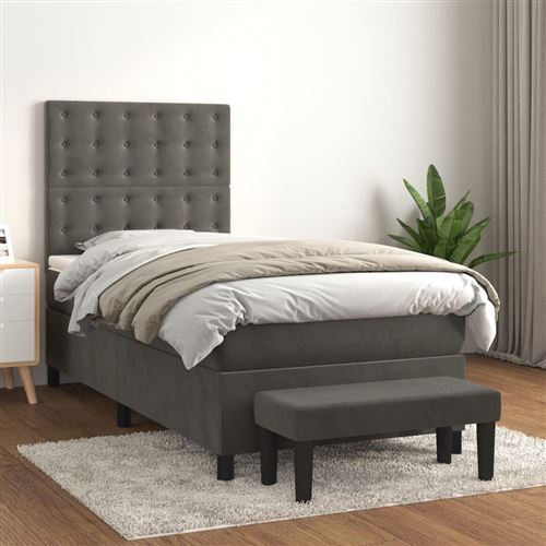 vidaXL Lit à sommier tapissier et matelas Gris foncé 80x200 cm Velours