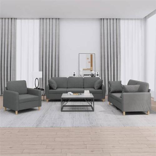 Non Communiqué Gris Vidaxl Ensemble De Canapés 3 Pcs Coussins Foncé Tissu