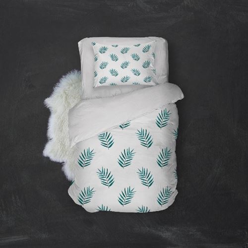 HOMEMANIA Pack oreiller et couette Tropical 7 - Blanc, vert - 155 x 210 cm