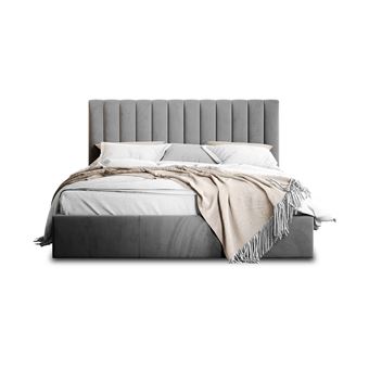 Rosario - lit coffre - 160x200 - sommier inclus - en velours - Gris - 1