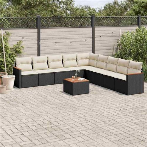 VIDAXL  Salon De Jardin 10 Pcs Avec Coussins Noir R&eacute;sine Tress&eacute;e