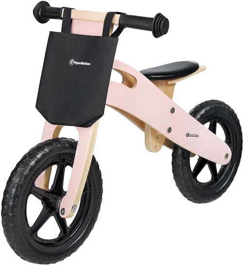 HyperMotion Draisienne Bois pour Enfant Charge Max 35 Kg - Vélo d'Equilibre avec Siège Réglable - Léger 2,2kg - Roues 12 - Rose