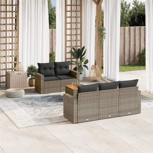 Vidaxl Gris Salon De Jardin 6 Pièces - Résine Tressée - Image 2