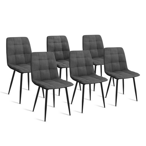 Lot de 6 chaises en velours gris foncé matelassé