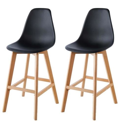 SACHA Lot de 2 Tabourets - Pieds en Hetre - Noir - L 45,5 x P 56 x H 102 cm