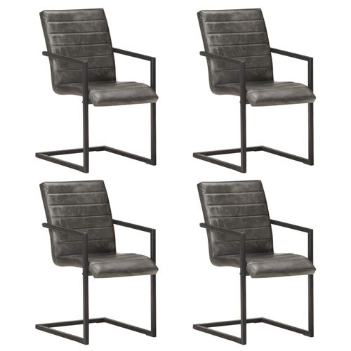 vidaXL Chaises de salle à manger cantilever 4 pcs Gris Cuir véritable