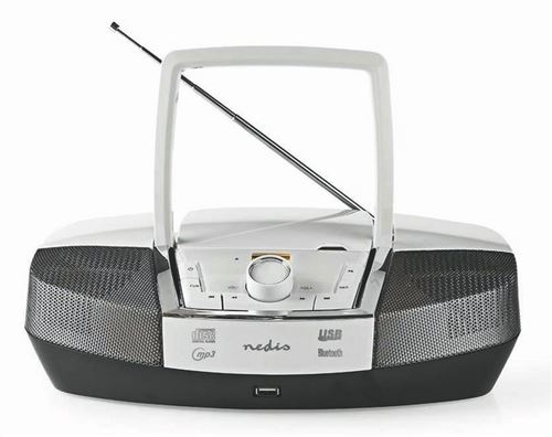 Nedis SPBB200WT Lecteur CD Bluetooth® Boombox 12 W / Radio FM / USB / Aux Blanc