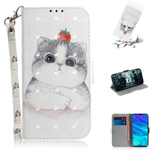Etui en PU impression de motifs décor points lumineux chat tenant une tomate pour votre Huawei P Smart (2019)