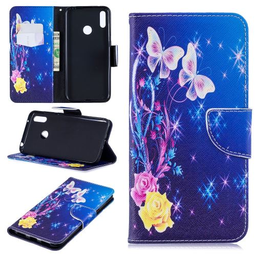 Etui en PU impression de motifs papillons élégants pour votre Huawei Y7 (2019)