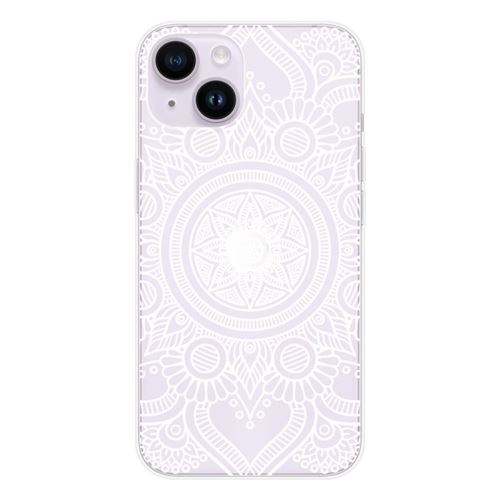 Coque en silicone imprimée compatible Apple iPhone 15 Mandala blanc