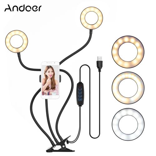 Anneau de lumière LED selfie Andoer Clip-On Mini USB Ring Light