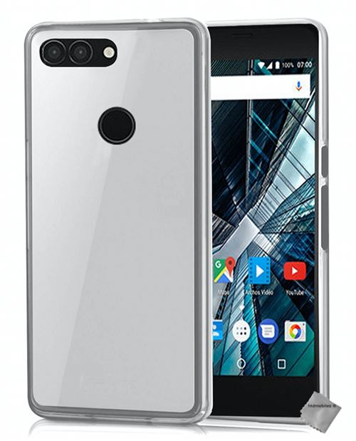 Housse etui coque pochette silicone gel fine pour Archos Sense 50 DC 50DC avec film ecran - BLANC TRANSPARENT
