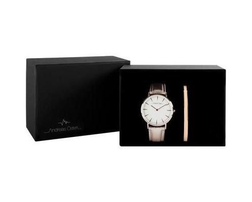 ANDREAS OSTEN Coffret Montre Quartz et Bracelet bangle en métal COAOW18003 - Rose et doré rose