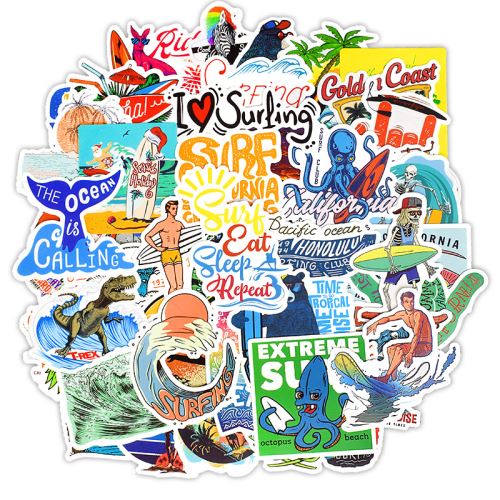 50 pieces Stickers pour décoration des bagages/des chambres - Le surf