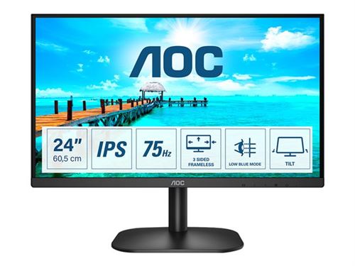 Non Communiqué Noir Aoc 24B2xd - Écran Led - 24" (23.8" Visualisable) - 1920 X 1080 Full Hd (1080P) @ 75 Hz - Ips - 250 Cd/M² - 1000:1 - 4 Ms - Dvi, Vga - Image 1