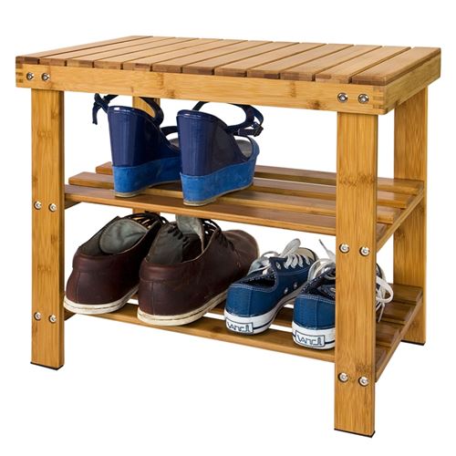 Etagère à chaussures, Banquette en bambou haute de gamme, Rangement chaussure/salle de bain, Petit modèle L50xP29xH45cm (vernis naturel) SoBuy® FSR02-K-N