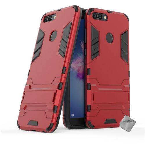 Housse etui coque rigide anti choc pour Huawei P Smart avec verre trempe - ROUGE
