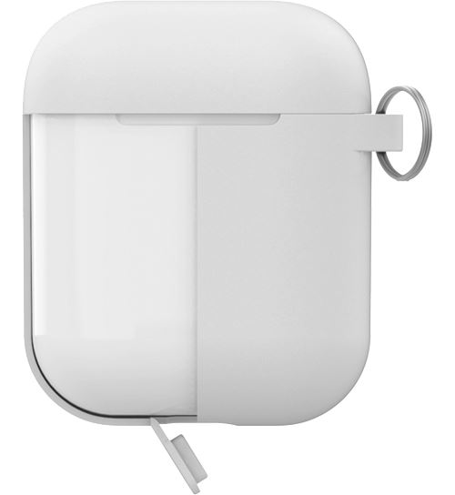 Coque Silicone Airpods Blanche + capuchon gris avec accroche métal Puro