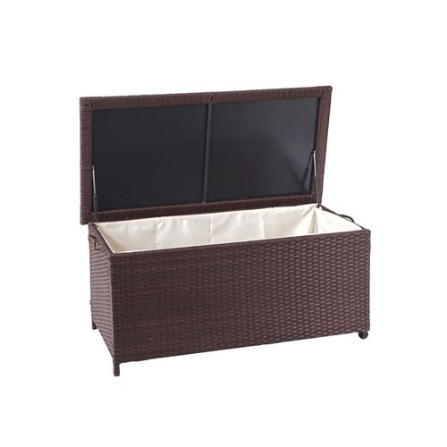 Coffre à coussins en polyrotin, HWC-D88, coffre jardin ~ Premium marron, 51x100x50 cm, 170l