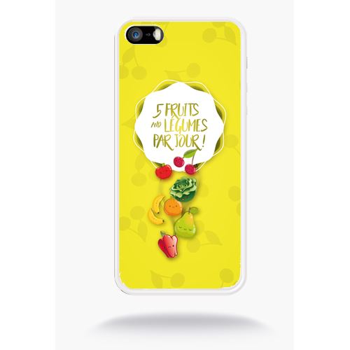 Coque 5 Fruits Et Legumes Fond Jaune Compatible Apple Iphone 5 Silicone Blanc Mat