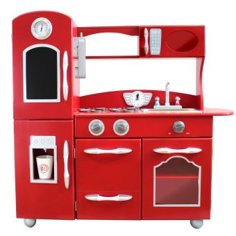 Teamson Jeu De Cuisine Enfant En Bois Dinette Rouge Fille Garçon Td 11414r