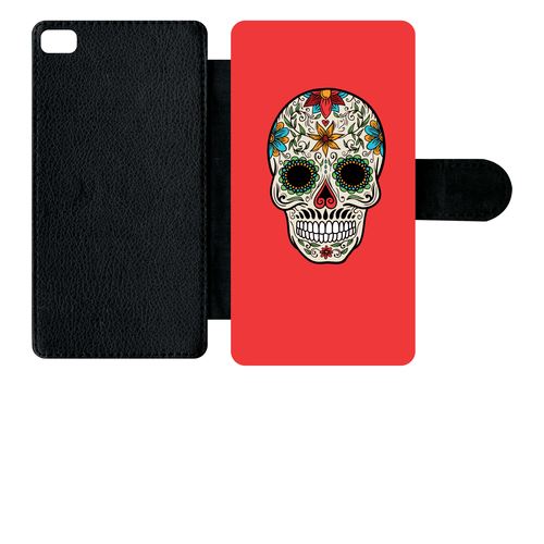 Etui À Rabat Huawei P8 Crane Couleurs Fond Rouge