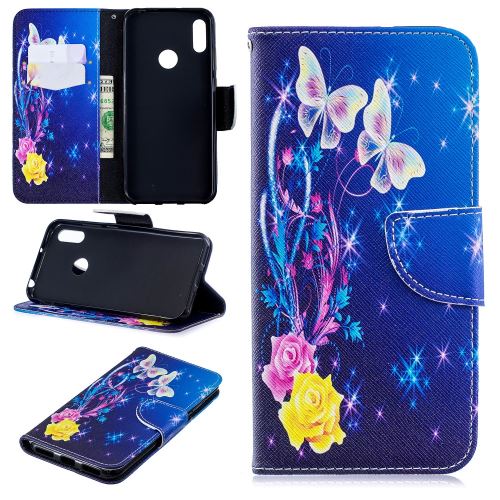 Etui en PU impression de motifs roses et papillons pour votre Huawei Y6 (2019)/Y6 Pro (2019)/Y6 Prime (2019)