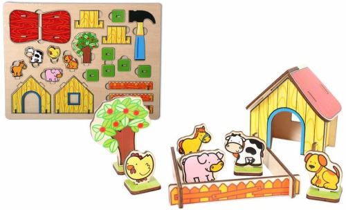 Mgm - 056196 - Puzzle En Bois - 2 En 1 À Plat Et 3D Ferme - 40 X 30 Cm