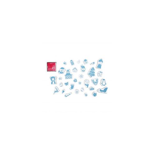 Boîte de 32 Mini Tampons 1,3mm - Encreur Rouge - Thème Noël - Assortiment de Tailles - Sodertex - L740100