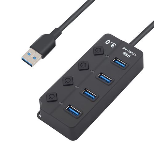 Hub USB 3.0 4 Ports pour PC clés USB et Disque Dur Mobile et Autres périphériques USB A Noir Ordinateur Portable