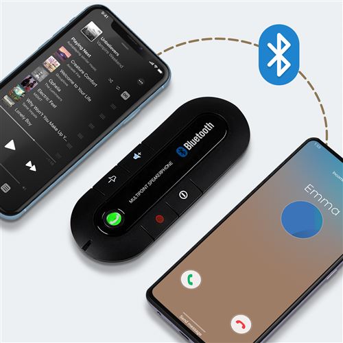 Kit Main Libre Voiture Bluetooth Multipoint Fixation Pare-soleil Autonomie  16h