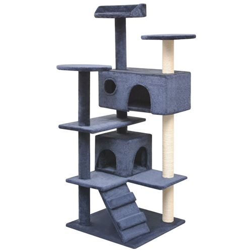 Meilleurs prix pour Arbre à chat griffoir grattoir niche jouet animaux peluché en sisal 125 cm bleu foncé