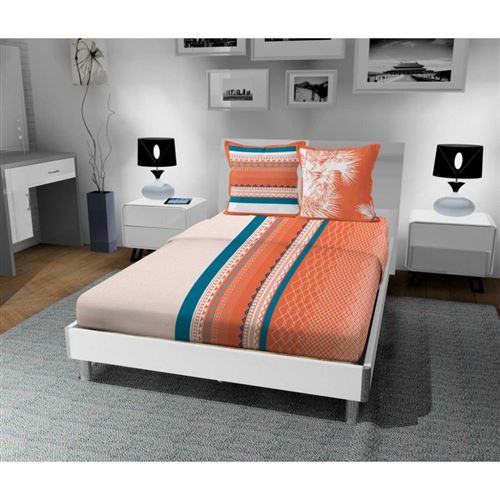 Parure de drap 240X290 cm en coton 57 Fils PISE corail par Soleil d'ocre
