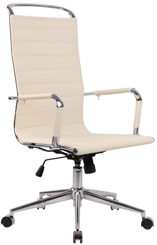 Chaise de Bureau Design Barnes en véritable Cuir avec Accoudoirs - Hauteur réglable Pivotant - Couleur Crème