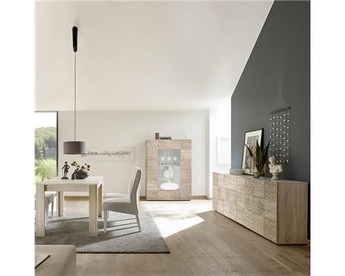 Séjour couleur chêne enfilade 4 portes et table 180 ELMA 3 - L 180 x P 90 x H 79 cm