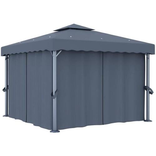 Vidaxl - Tonnelle avec rideau 3x3 m Anthracite Aluminium Anthracite