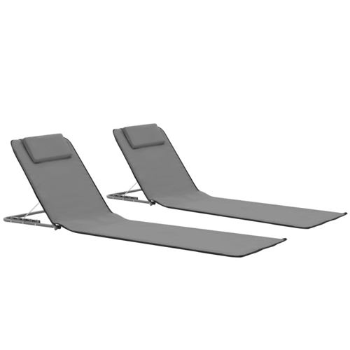 Vidaxl Gris Tapis De Plage Pliables 2 Pcs Acier Et Tissu - Image 1