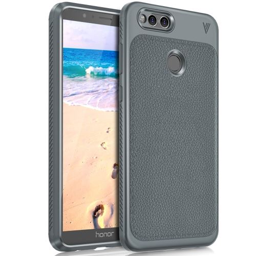 Huawei Honor Play 7X Housse Etui Cuir PU Texture Litchi Gris ALS53273