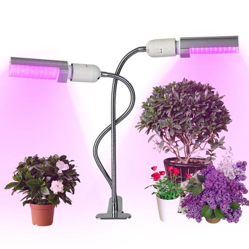 Decdeal lumière élèvent ampoule pour plantes d'intérieur 50W super brillante 100 LEDs Soleil semblable au spectre rouge et bleu Ampoule à deux têtes remplaçable à col de cygne flexible à 360 °
