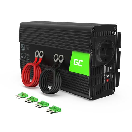 Green Cell® 1000W/2000W Pur Sinus Convertisseur de Tension DC 24V AC 220V/230V Power Inverter sinusoïdale, Onduleur Transformateur avec Connection USB