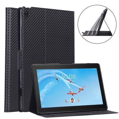 Etui en PU en fibre de carbone avec support noir pour votre Lenovo Tab E10 TB-X104F